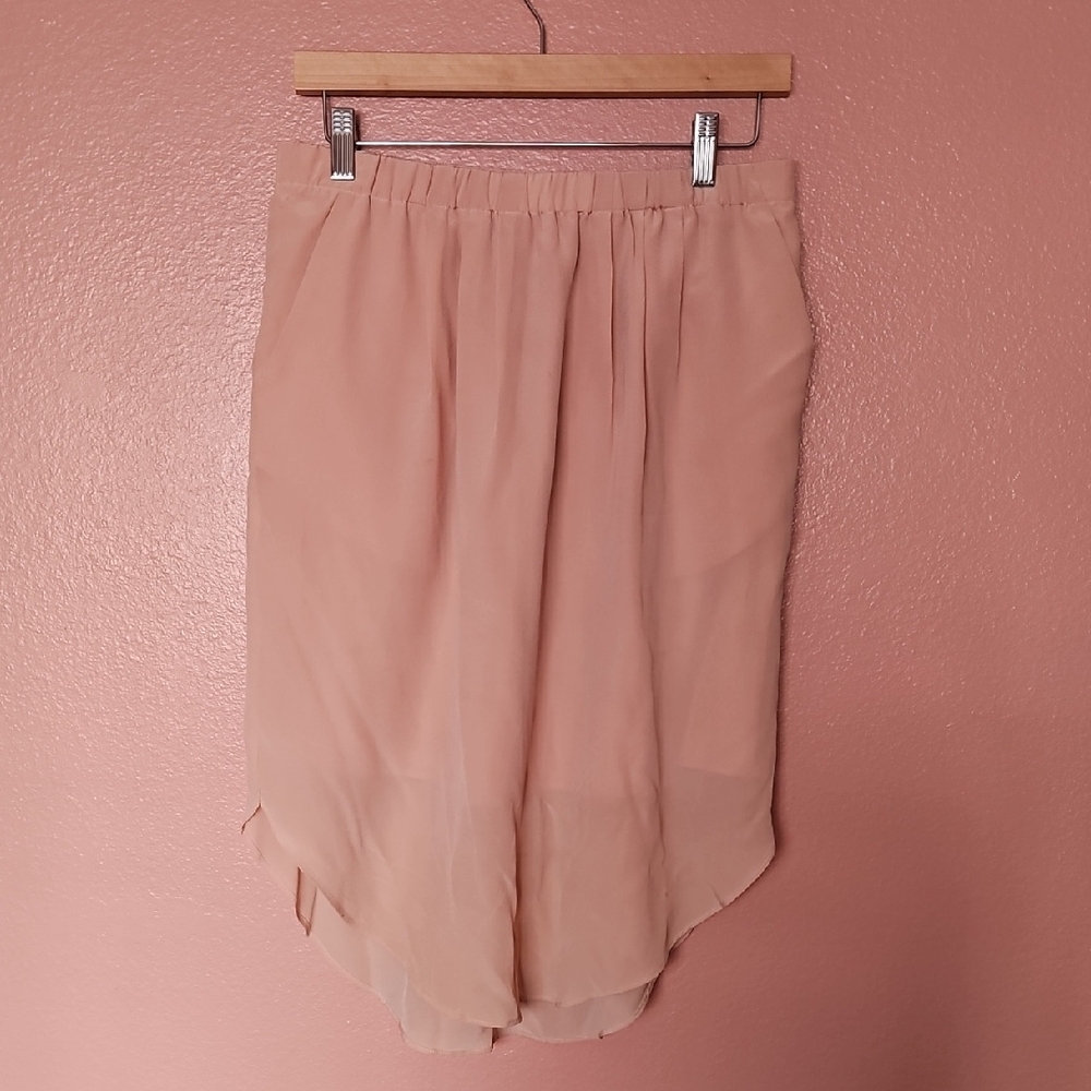 Silk Women's High Low Skirt in Pink Cream